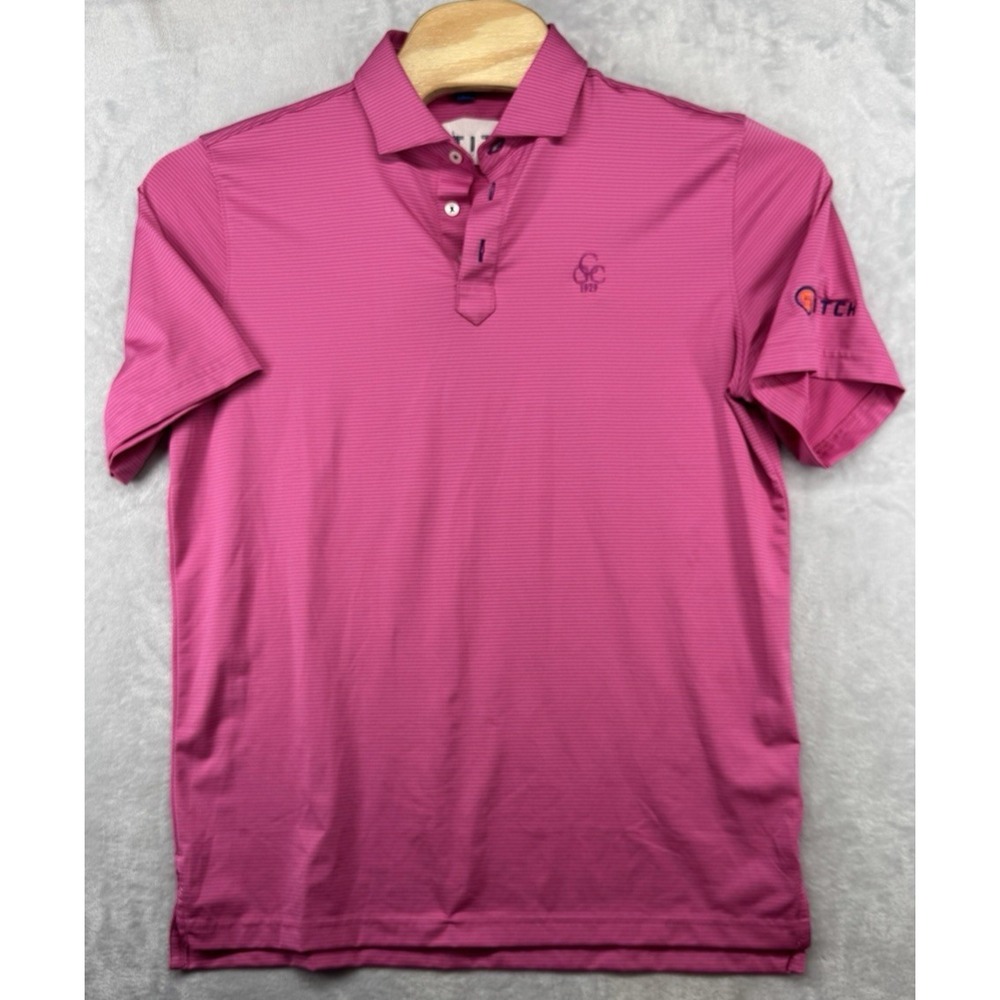 Stitch Golf Polo‎ Shirt Pink Striped Tour Patch Men's Size M